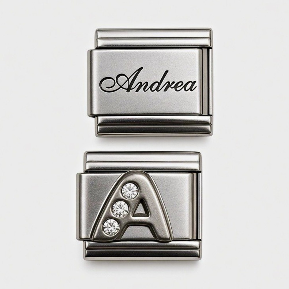 Andrea Name + Letter A Rhinestone Italian Charm Bracelet Links – Modular 9mm Lot